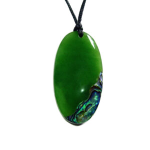 JADE/PAUA OVAL PENDANT 40MM